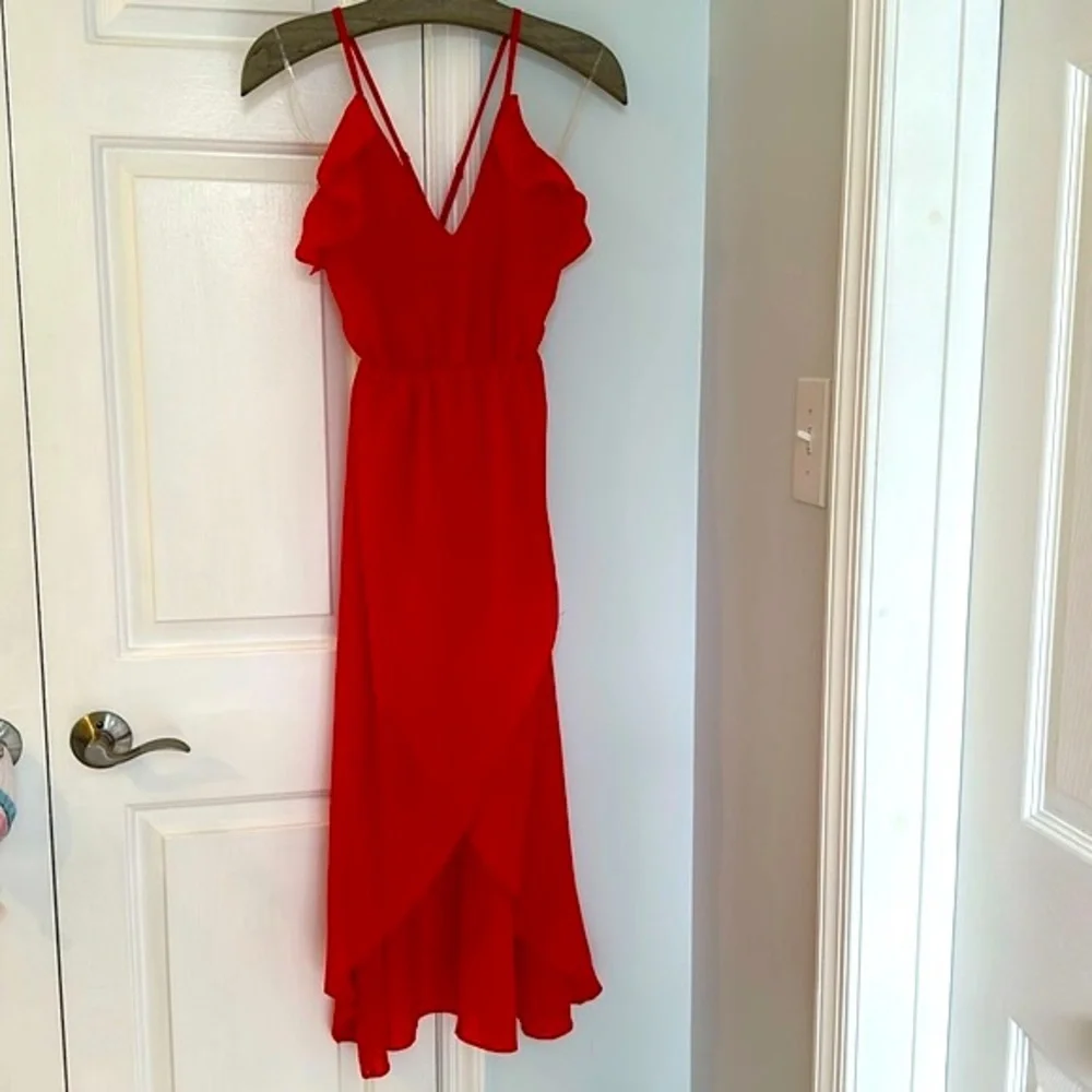 TD by True Decadence Petite Frill Detail High Low MIDI Dress with Strappy Back